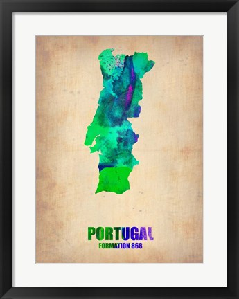 Framed Portugal Watercolor Map Print