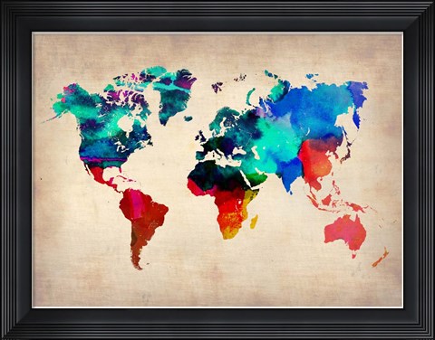 Framed World Watercolor Map 1 Print
