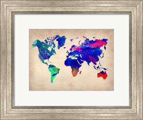 Framed World Watercolor Map 2 Print