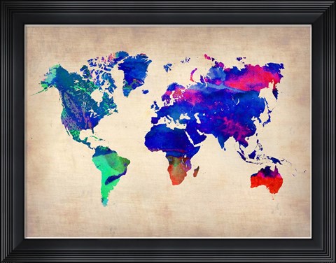Framed World Watercolor Map 2 Print