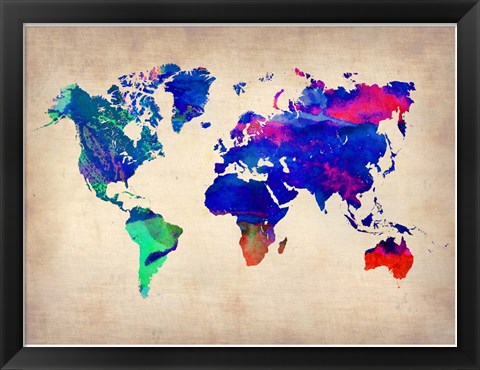 Framed World Watercolor Map 2 Print