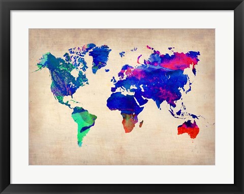 Framed World Watercolor Map 2 Print