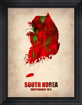 Framed South Korea Watercolor Map Print
