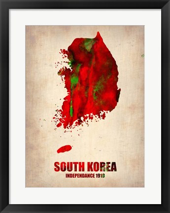 Framed South Korea Watercolor Map Print