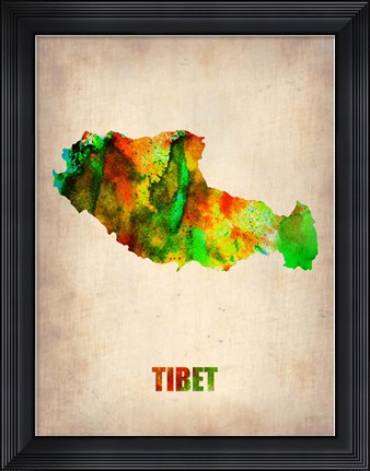 Framed Tibet Watercolor Map Print