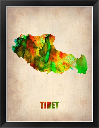 Framed Tibet Watercolor Map Print