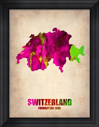 Framed Switzerland Watercolor Map Print