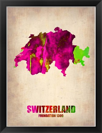 Framed Switzerland Watercolor Map Print