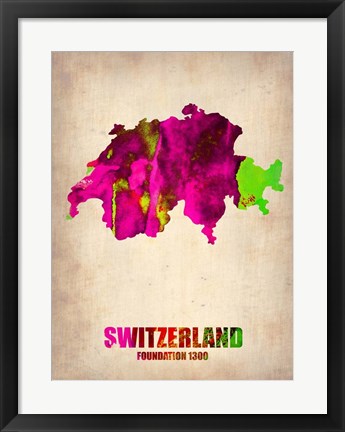 Framed Switzerland Watercolor Map Print