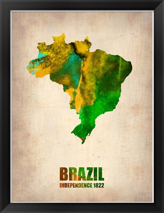 Framed Brazil Watercolor Map Print