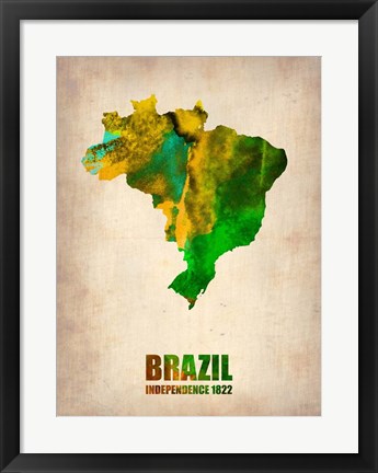 Framed Brazil Watercolor Map Print