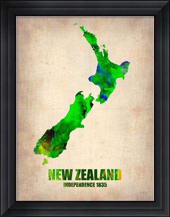 Framed New Zealand Watercolor Map Print