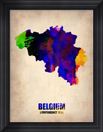Framed Belgium Watercolor Map Print