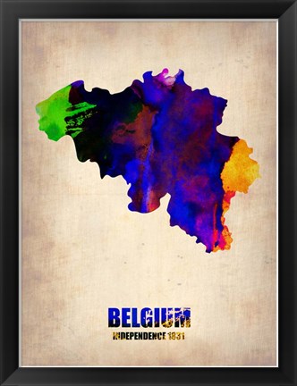 Framed Belgium Watercolor Map Print