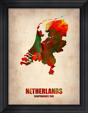 Framed Netherlands Watercolor Map Print