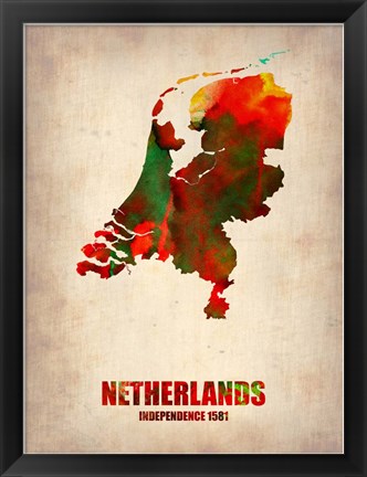 Framed Netherlands Watercolor Map Print