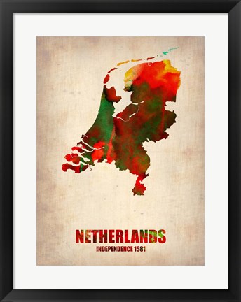 Framed Netherlands Watercolor Map Print