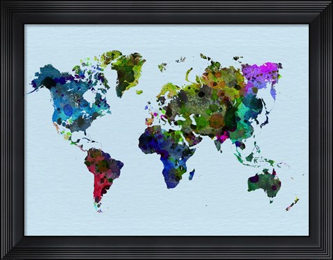 Framed World Watercolor Map 3 Print
