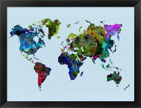 Framed World Watercolor Map 3 Print