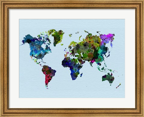 Framed World Watercolor Map 3 Print