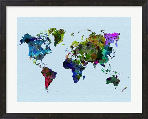 Framed World Watercolor Map 3 Print