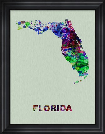 Framed Florida Color Splatter Map Print
