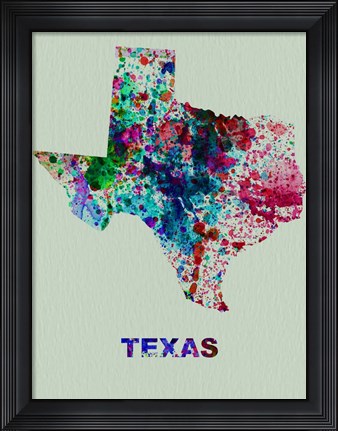 Framed Texas Color Splatter Map Print