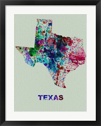 Framed Texas Color Splatter Map Print