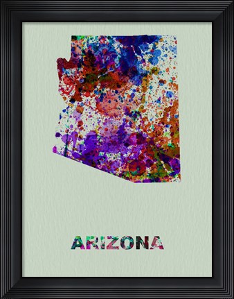 Framed Arizona Color Splatter Map Print