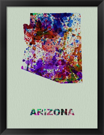 Framed Arizona Color Splatter Map Print
