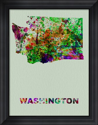 Framed Washington Color Splatter Map Print