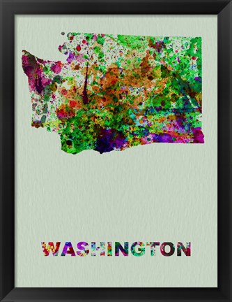 Framed Washington Color Splatter Map Print