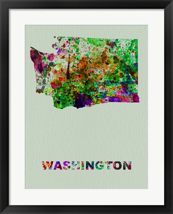 Framed Washington Color Splatter Map Print