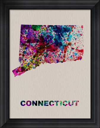 Framed Connecticut Color Splatter Map Print