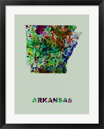 Framed Arkansas Color Splatter Map Print