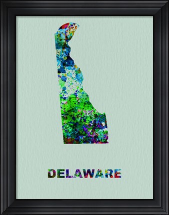 Framed Delaware Color Splatter Map Print
