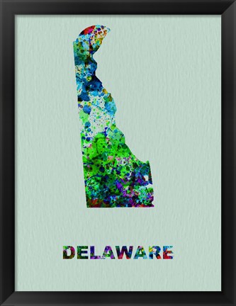 Framed Delaware Color Splatter Map Print