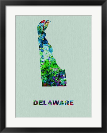 Framed Delaware Color Splatter Map Print