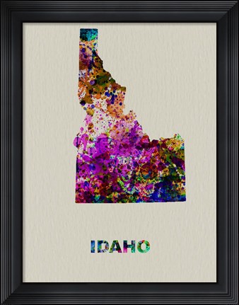 Framed Idaho Color Splatter Map Print