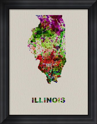 Framed Illinois Color Splatter Map Print