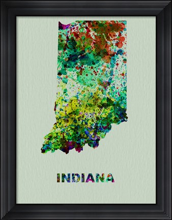 Framed Indiana Color Splatter Map Print