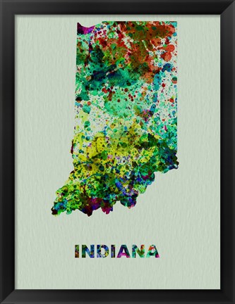 Framed Indiana Color Splatter Map Print