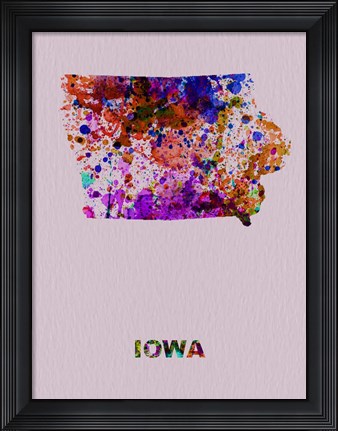 Framed Iowa Color Splatter Map Print