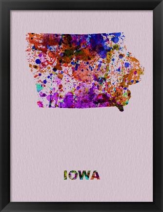 Framed Iowa Color Splatter Map Print