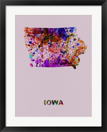 Framed Iowa Color Splatter Map Print