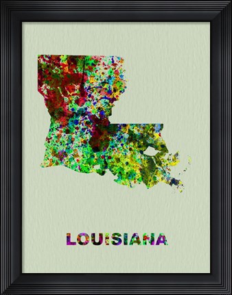 Framed Louisiana Color Splatter Map Print