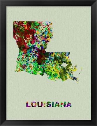 Framed Louisiana Color Splatter Map Print
