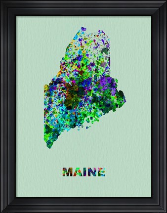 Framed Maine Color Splatter Map Print