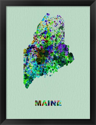 Framed Maine Color Splatter Map Print