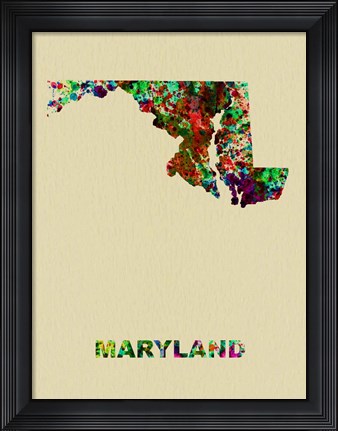 Framed Maryland Color Splatter Map Print